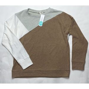 NEW Nine Britton Ultra Soft Fuzzy Fleece Paris Diagonal Colorblock Knit Sweater